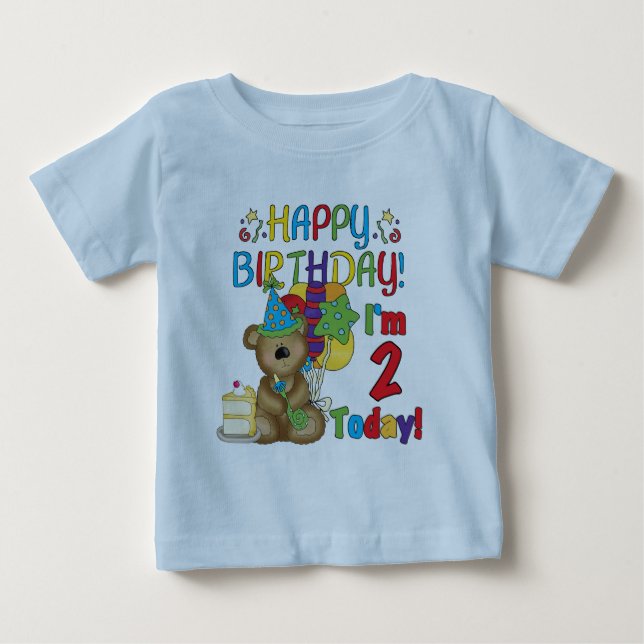 Camiseta De Bebé Feliz cumpleaños Teddy Bear segundo cumpleaños (Anverso)