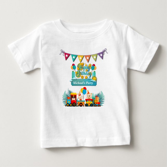 Camiseta De Bebé Feliz Cumpleaños Tren Con Deseos De Animales Lindo (Anverso)