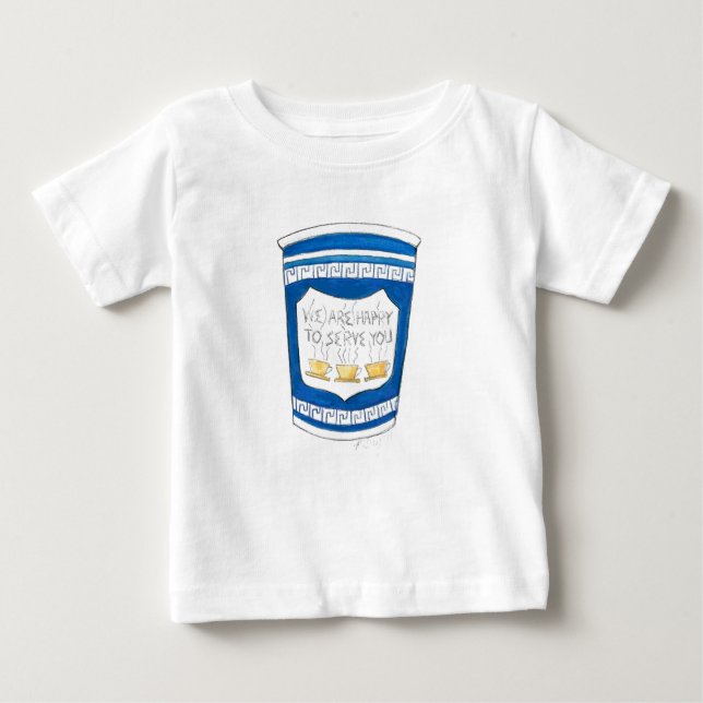 Camiseta De Bebé Feliz de servirte la Copa Coffee Griega Azul (Anverso)