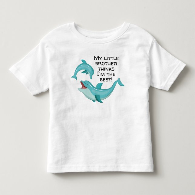 Camiseta De Bebé Feliz delfín mi hermano pequeño piensa que soy el  (Anverso)