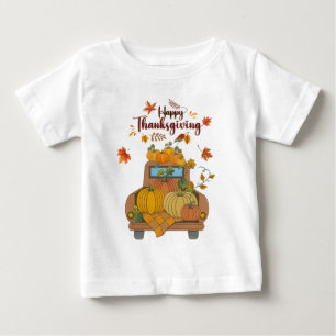Camiseta De Bebé Feliz Día de Acción de Gracias Camión de Calabaza 