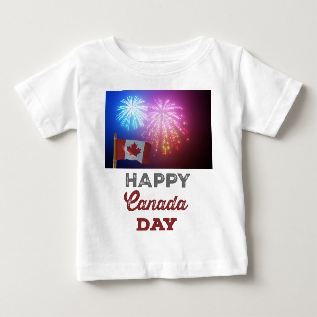 Camiseta De Bebé Feliz Día de Canadá, bandera y fuegos artificiales (Anverso)