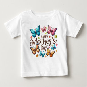 Camiseta De Bebé Feliz Día de la Madre con Clipart de Mariposas