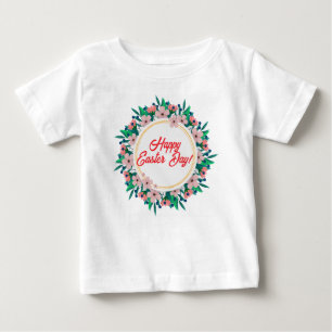 Camiseta De Bebé Feliz Día De Pascua Con Marco Floral-23046