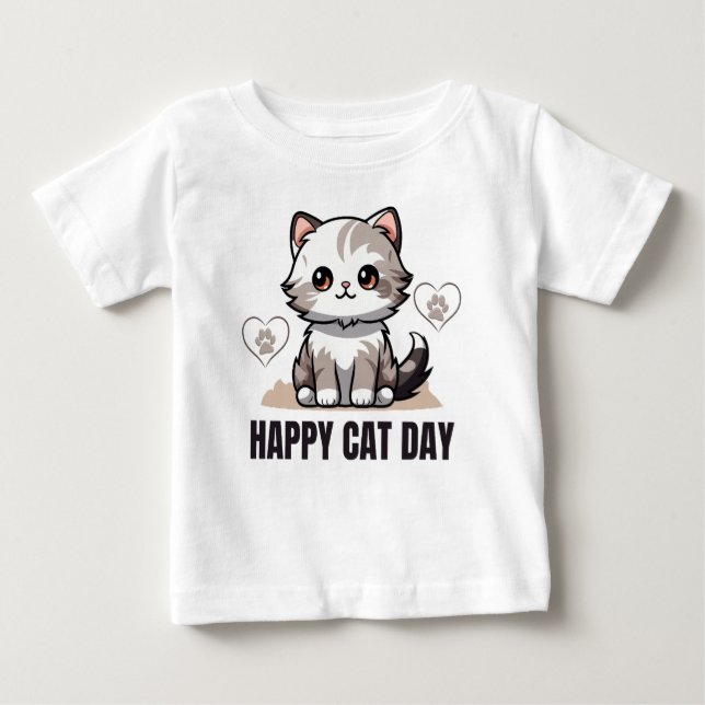 Camiseta De Bebé Feliz día del gato bebé T-Shirt (Anverso)