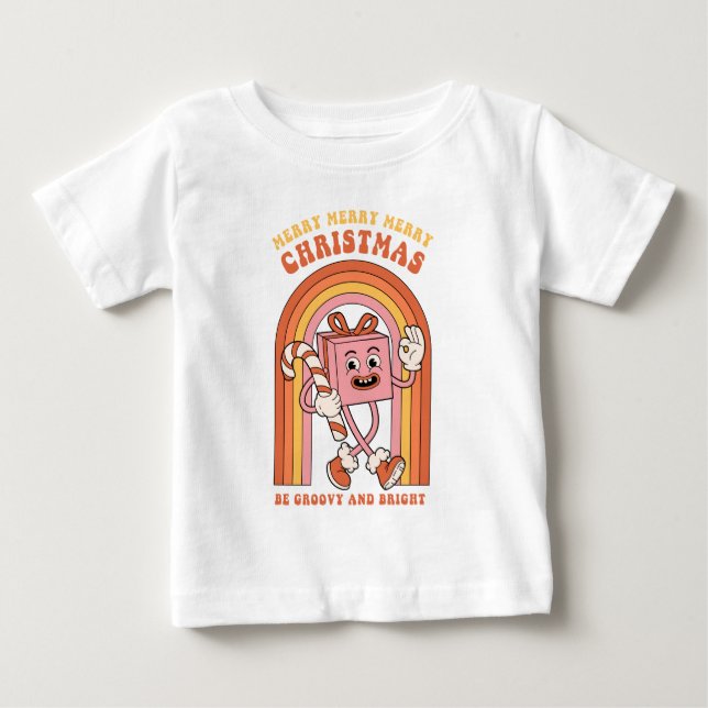 Camiseta De Bebé Feliz Feliz Feliz Feliz Navidad - Sé Groovy brilla (Anverso)