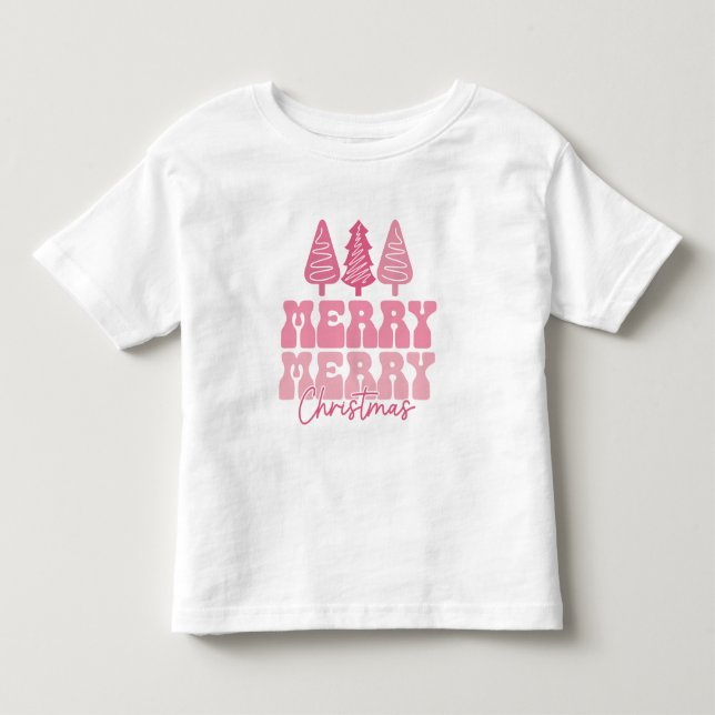 Camiseta De Bebé Feliz Feliz Navidad - Diseño de vacaciones rosas (Anverso)