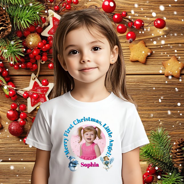 Camiseta De Bebé Feliz First Christmas Little Angel Photo Gift (Subido por el creador)