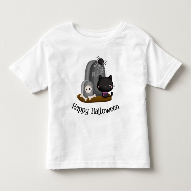 Camiseta De Bebé Feliz Gato Negro de Halloween, Piedras de la Cabez (Anverso)