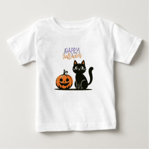 Camiseta De Bebé Feliz gato y calabaza de Halloween
