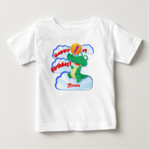 Camiseta De Bebé Feliz globo de lagarto de primer cumpleaños