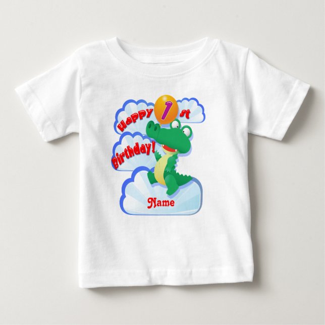 Camiseta De Bebé Feliz globo de lagarto de primer cumpleaños (Anverso)