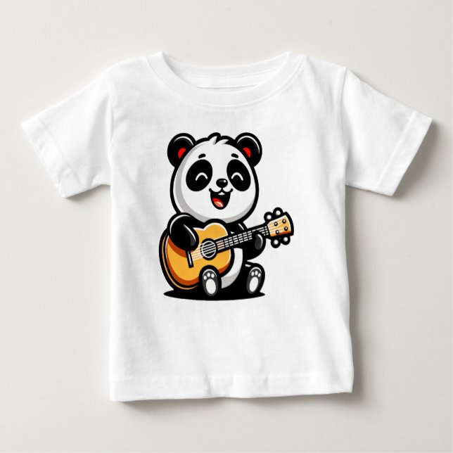 Camiseta De Bebé Feliz Guitarista Panda - Diseño Cuto De Música Acú (Anverso)