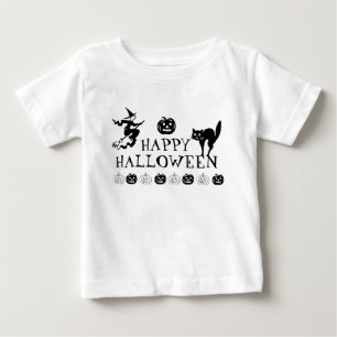 Camiseta De Bebé Feliz Halloween blanco negro espantado