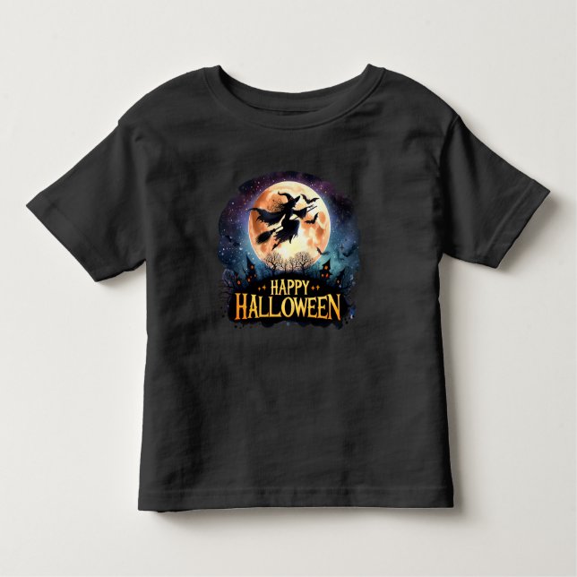 Camiseta De Bebé Feliz Halloween - Bruja en la sala de vuelo (Anverso)