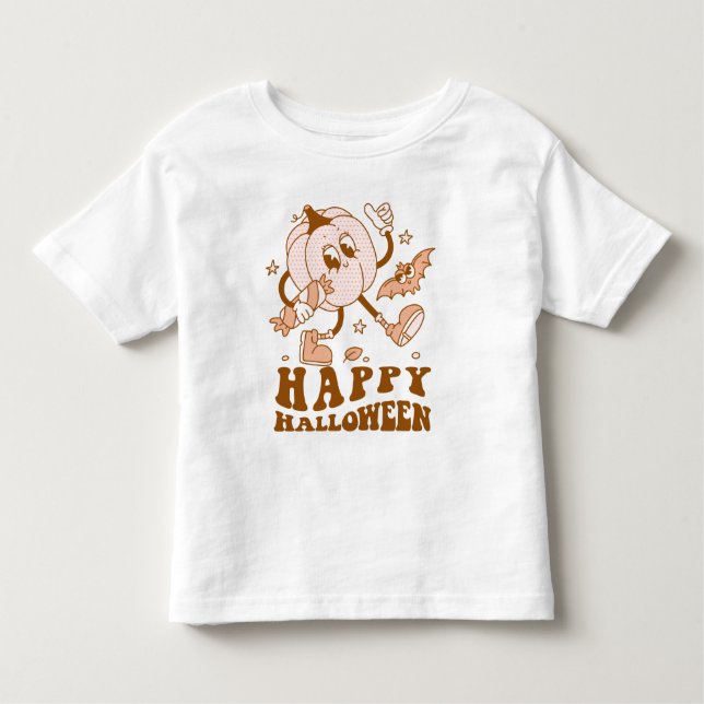 Camiseta De Bebé Feliz Halloween| Calabaza de punto de Polka retro (Anverso)