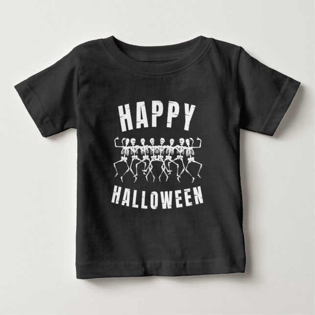 CAMISETA DE BEBÉ FELIZ HALLOWEEN ESQUELETOS BAILANDO (Anverso)