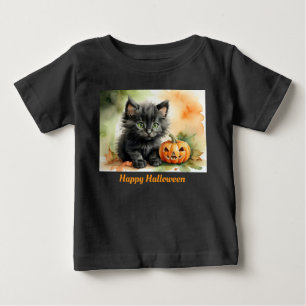 Camiseta De Bebé Feliz Halloween Gatito 