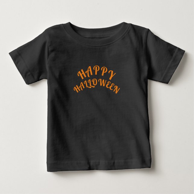 Camiseta De Bebé Feliz Halloween Mujer y bebé naranja negro (Anverso)