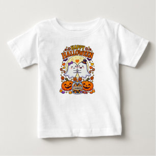 Camiseta De Bebé Feliz Halloween Pareja de Fantasmas Lindos con Tar