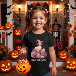 Camiseta De Bebé Feliz Halloween Pato Bruja Lindo & Calabazas Rosad