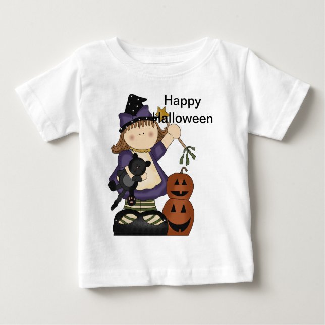 Camiseta De Bebé Feliz Halloween Pequeña Bruja Larga Sleeve (Anverso)