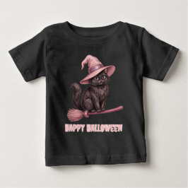 Camiseta De Bebé Feliz Halloween Pinkoween Gato Bruja Negro Vintage