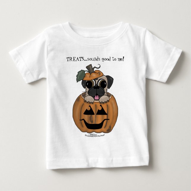 Camiseta De Bebé Feliz Halloween-Pug en la linterna de Jack O' (Anverso)
