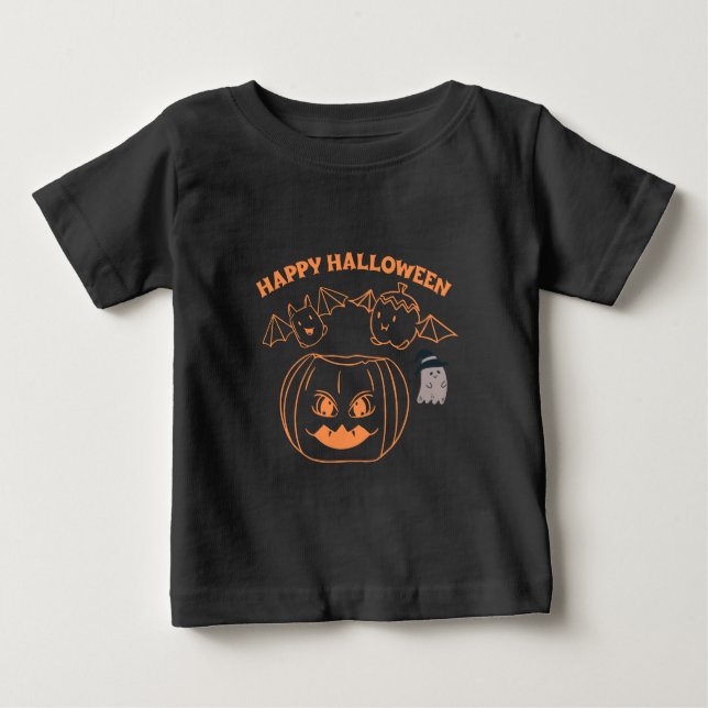 Camiseta De Bebé Feliz Halloween Ropa de mujer  Traje Negro (Anverso)