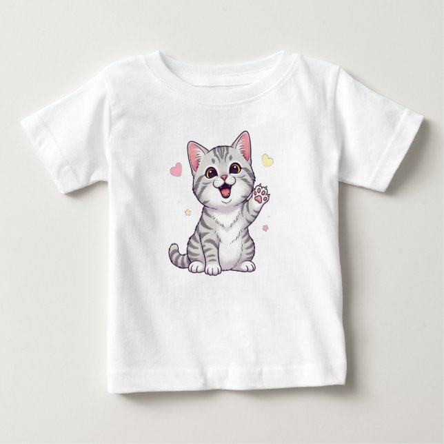 Camiseta De Bebé Feliz Ilustracion al gato estadounidense Shorthair (Anverso)