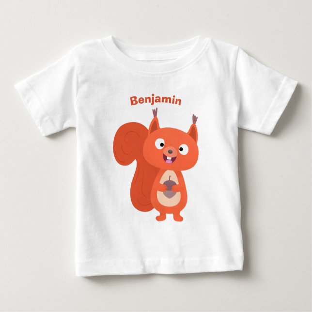 Camiseta De Bebé Feliz ilustracion de personalizado de ardilla roja (Anverso)