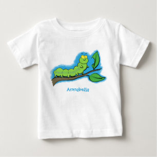 Camiseta De Bebé Feliz ilustracion personalizado de oruga verde