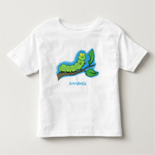 Camiseta De Bebé Feliz ilustracion personalizado de oruga verde