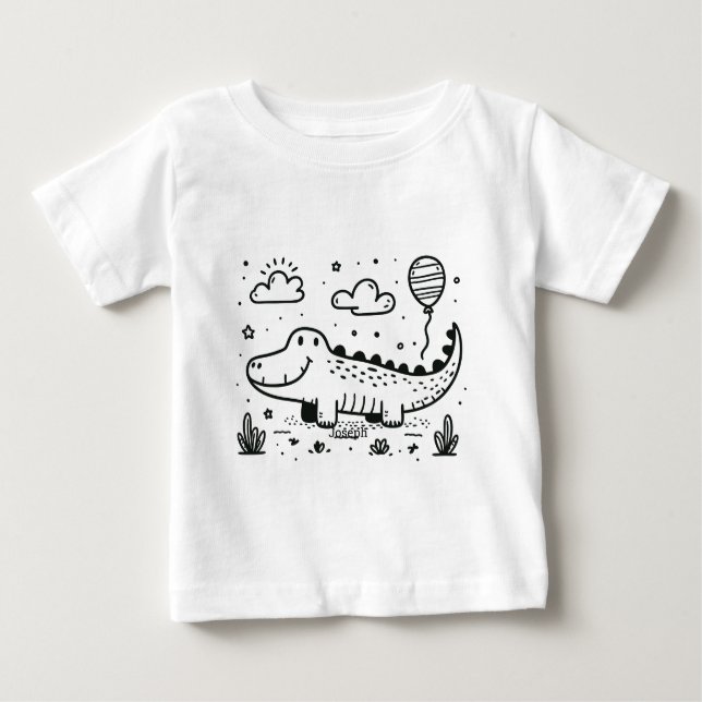 Camiseta De Bebé Feliz lagarto con globo - Arte de guardería (Anverso)