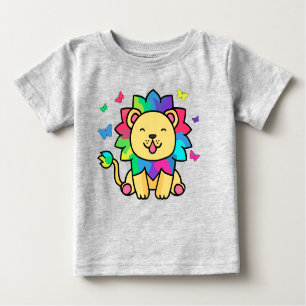 Camiseta De Bebé Feliz león sonriente con mariposas.