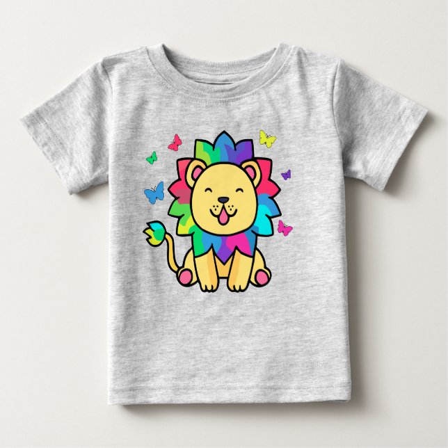 Camiseta De Bebé Feliz león sonriente con mariposas. (Anverso)