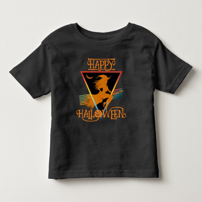 Camiseta De Bebé Feliz Naranja negro de brujas de Halloween (Anverso)