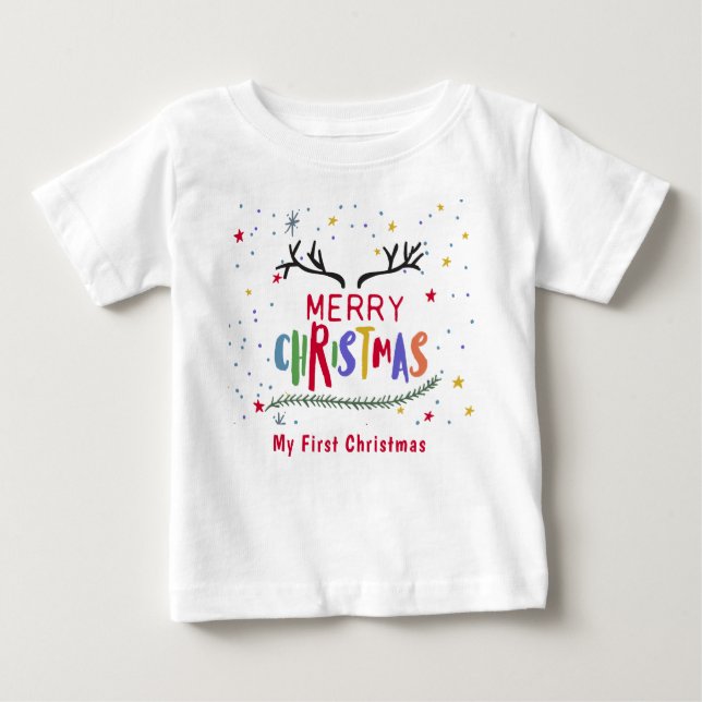 Camiseta De Bebé Feliz Navidad a los renos Antlers Divertido (Anverso)