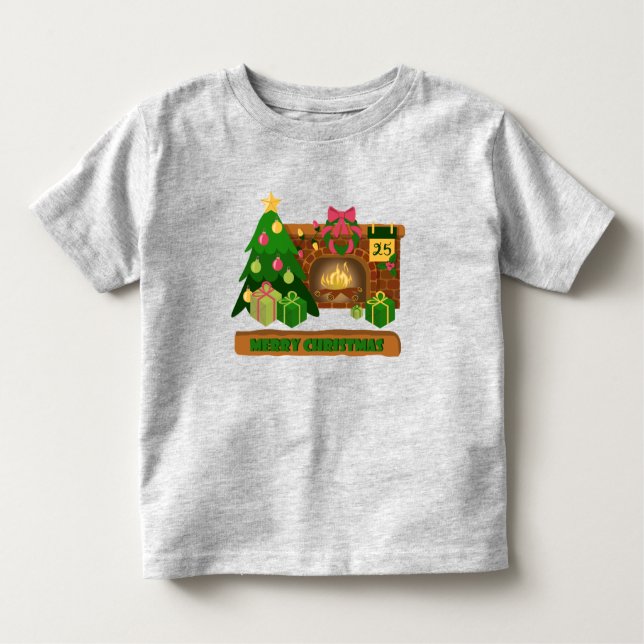 Camiseta De Bebé Feliz Navidad cerca de la chimenea de fuego árbol  (Anverso)