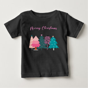 Camiseta De Bebé feliz navidad cojín de árboles de navidad rosas