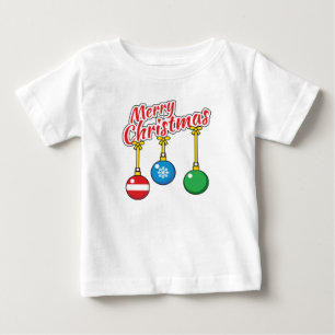 Camiseta De Bebé Feliz Navidad con bolas colgadas