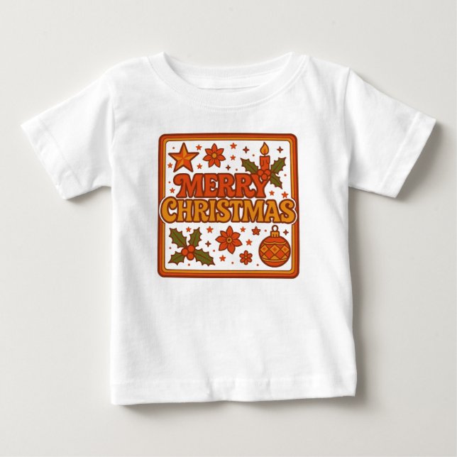 Camiseta De Bebé Feliz Navidad con estilo de los 70 (Anverso)