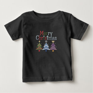 Camiseta De Bebé Feliz Navidad Cruz Árbol de Navidad Retro