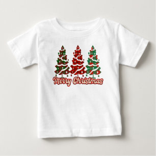 Camiseta De Bebé Feliz Navidad Diseño de árboles de cuadros de Buff