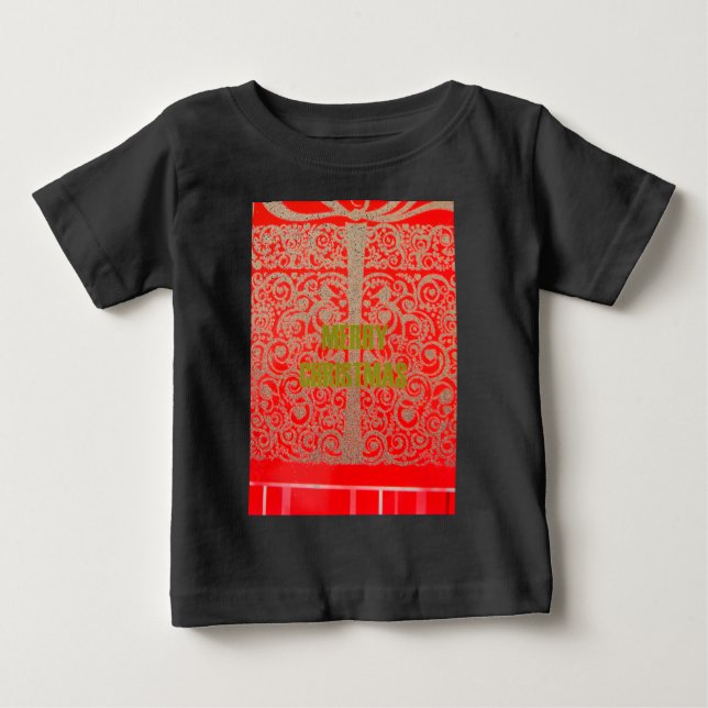 Camiseta De Bebé Feliz Navidad Golden Red Nieve Purpurina Corazón A (Anverso)