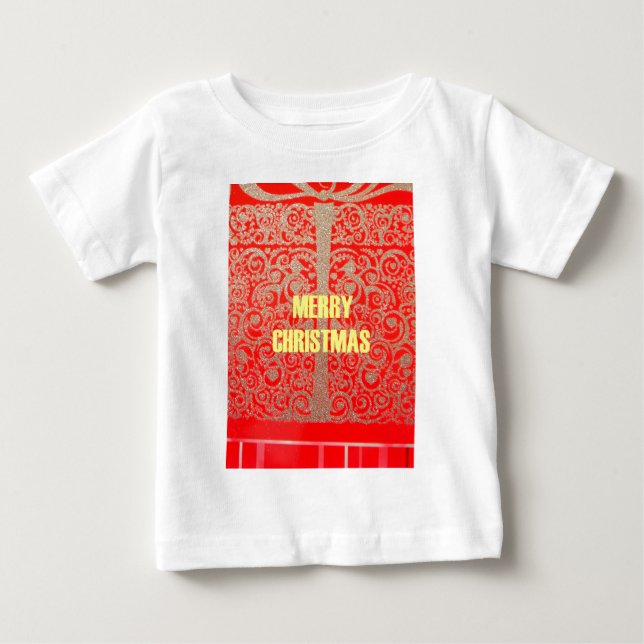 Camiseta De Bebé Feliz Navidad Golden Red Nieve Purpurina Corazón A (Anverso)