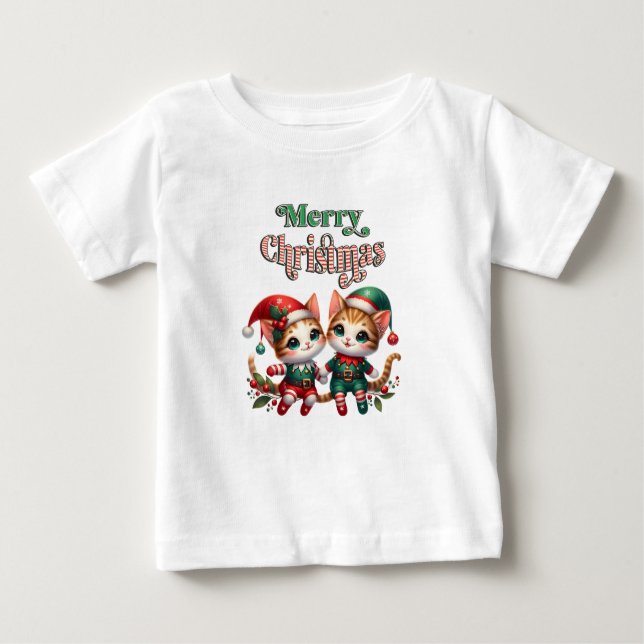 Camiseta De Bebé Feliz Navidad Kitten Elves (Anverso)