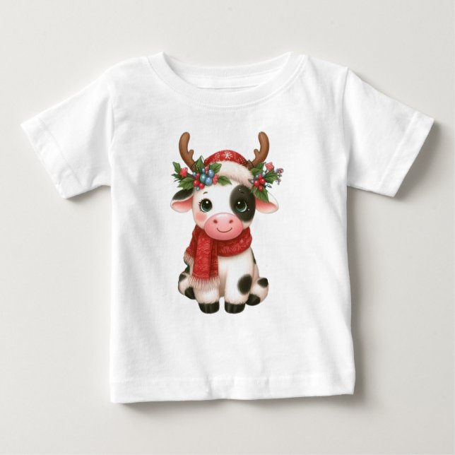 Camiseta De Bebé Feliz Navidad linda vaca (Anverso)