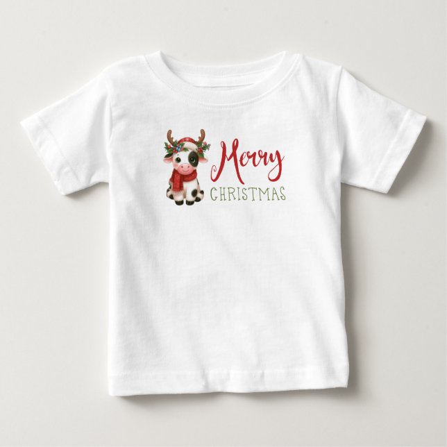 Camiseta De Bebé Feliz Navidad linda vaca (Anverso)
