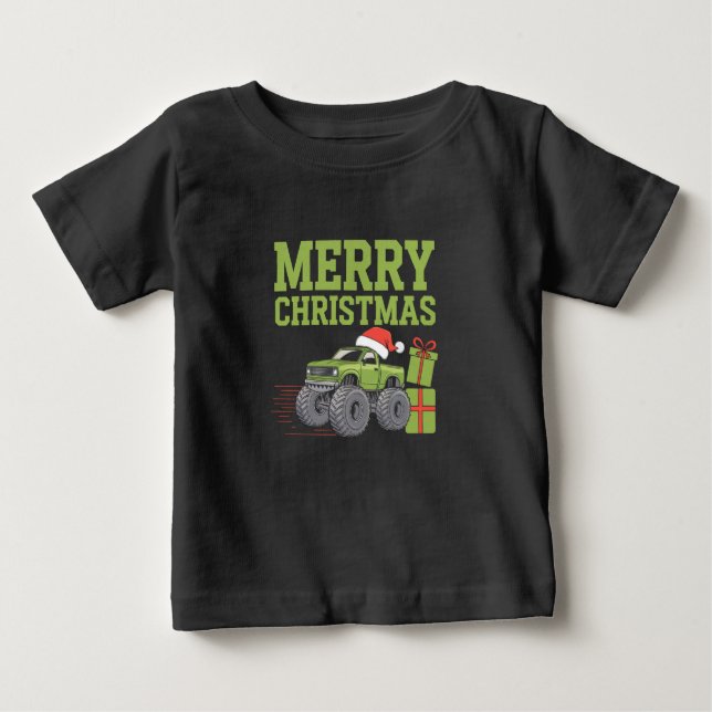 Camiseta De Bebé Feliz Navidad Monster Camión Toddler Boys Navidad (Anverso)